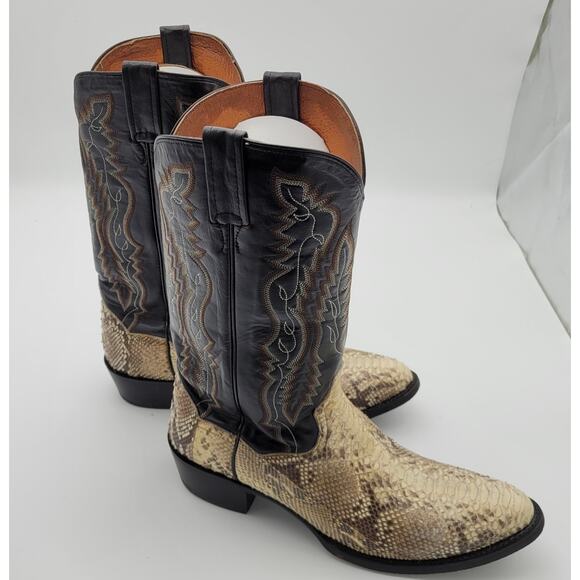 Dan Post Boots Mens Size 11 D Tan Black Western Cowboy Python Snakeskin DP3036 - Picture 9 of 16
